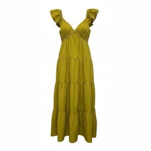 Ellison maxi dress ruffled cap sleeves Size S 100%rayon green, lime V neck